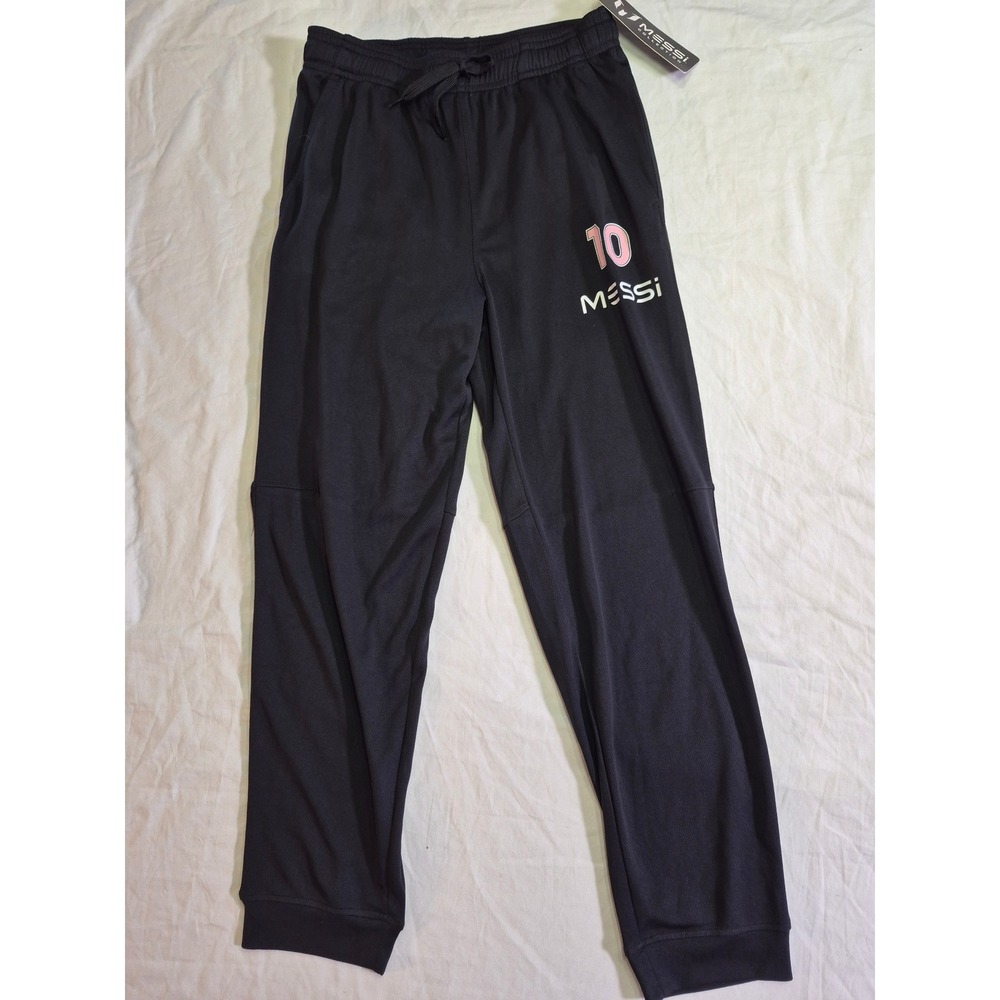 Messi Collection Kids Black Soccer Training Pants Joggers Size XL 10 Pink White